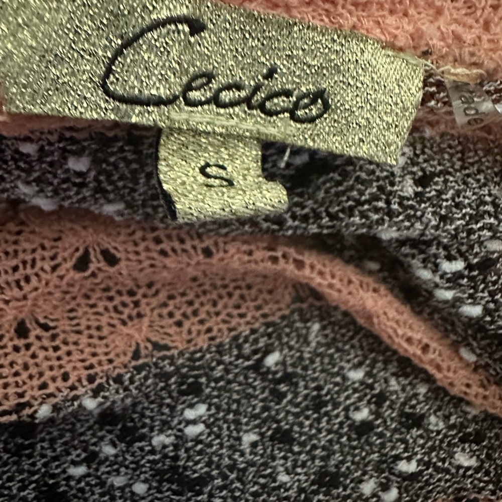 Cecico Peach Gray Striped Cardigan Sweater Size Small Cozy Knit - Picture 4 of 5